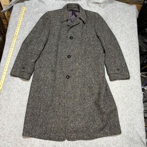 Vintage Bond‎ Clothes Mens Wool Tweed Overcoat Gray Salt Pepper Car Coat 40 42
